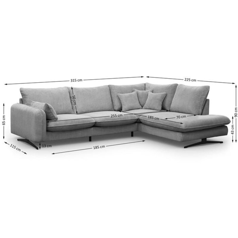 Casiyah 5 Seater Sofa & Chaise, Right Hand Facing, Silver