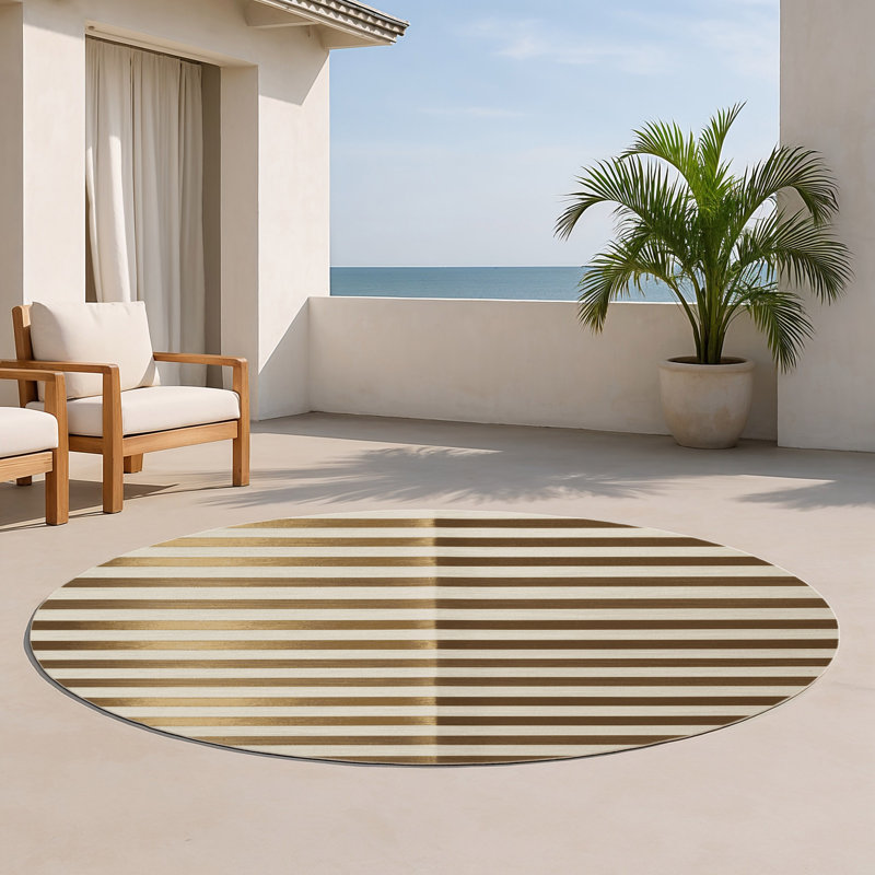 Tapis intérieur / extérieur beige HorizontalStripes, Rond 5 pi