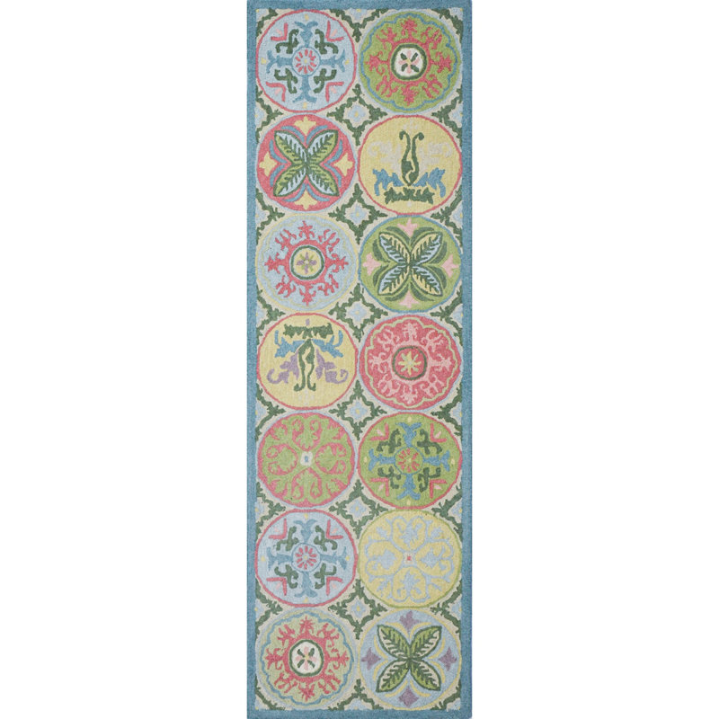 Mosaic Tiles Handmade Hand Tufted Wool Pastel Rug, Runner 2'6" x 8'