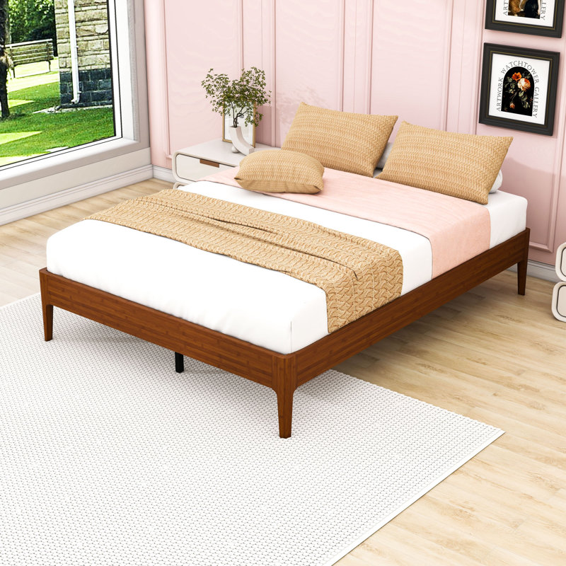 Base de lit plateforme en bois avec lattes, Brun, Grand lit