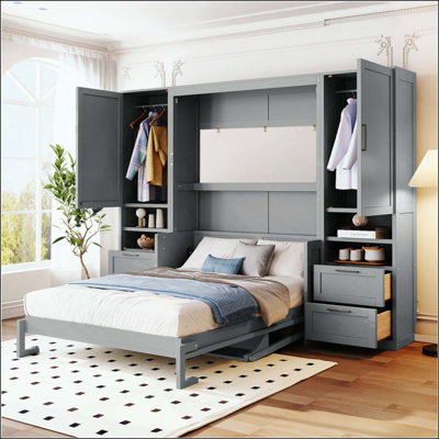 Lit escamotable mural avec placard, tiroirs et tablettes Murphy