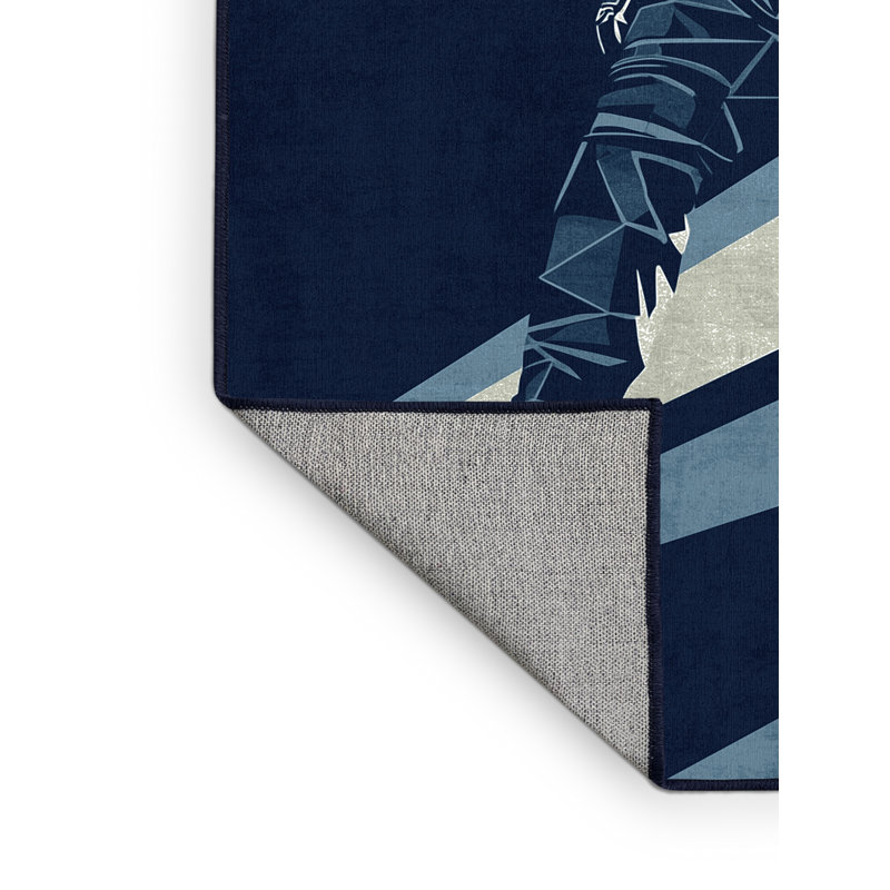 Tapis géométrique moderne bleu délavé à la machine lavable à la machine Chaplin, 8 x 12