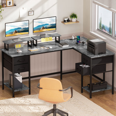 59.4” L-Shaped Computer Desk with Power Outlet