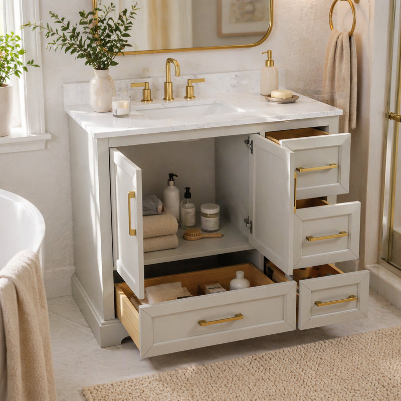 Adlai 36'' Freestanding Single Bathroom Vanity with Engineered Stone Top, 36"