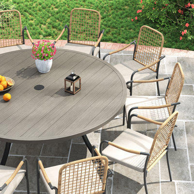 8-Person Patio Dining Set with 60" Round Dining Table and 8 Cushioned Rattan Stackable Chairs