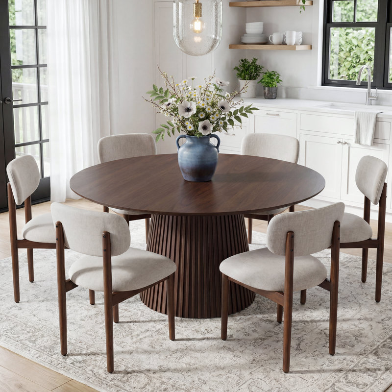 Chynthia 6 - Person Oval Solid Wood Dining Table Set, Gray