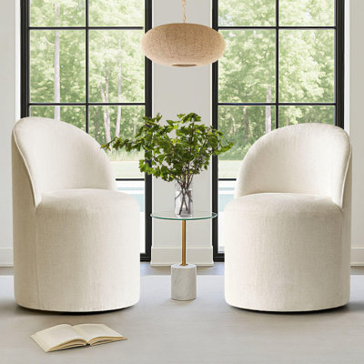 Small Chenille Upholstered Barrel Swivel Chair With Hidden Casters