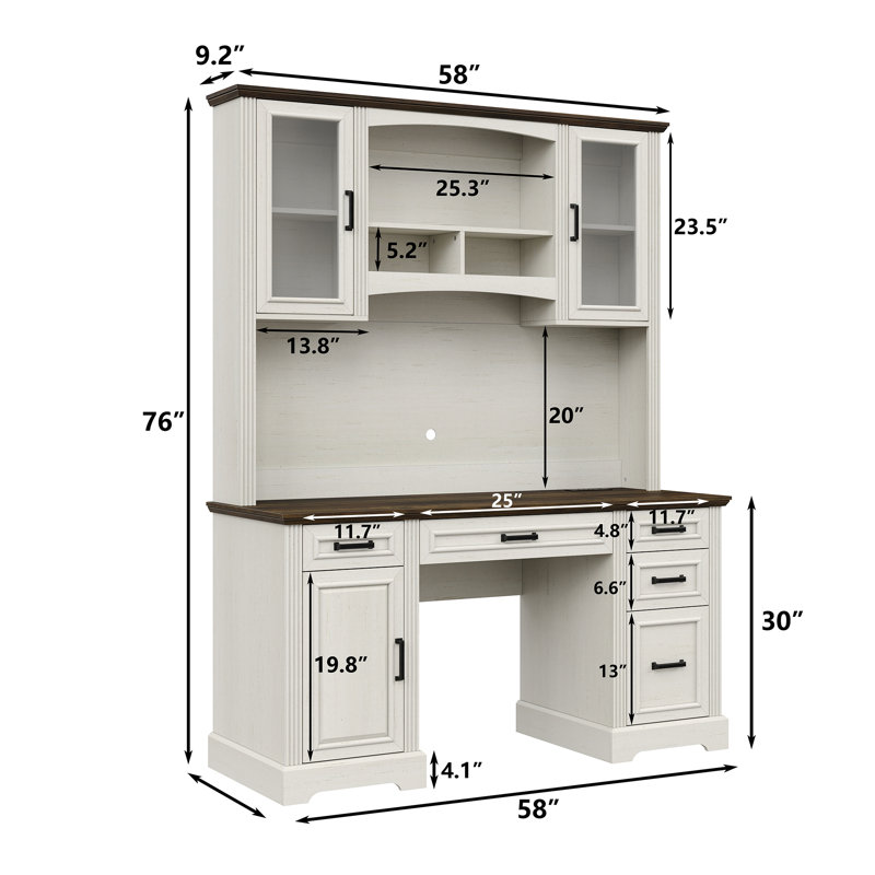 Denanne 58'' W Computer Desk with Outlet and Hutch for Home Office, Brown