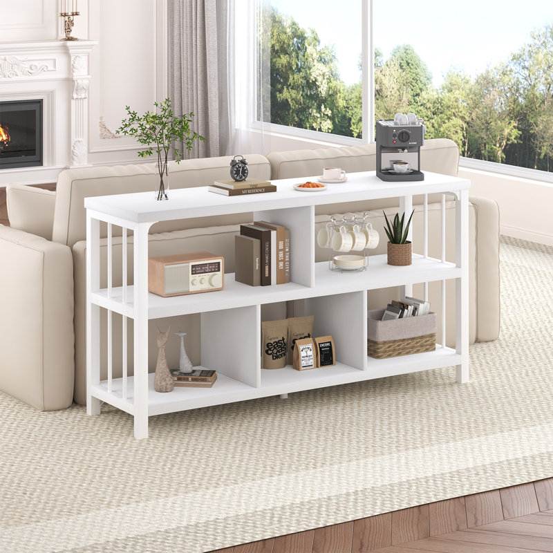 Horizontal Bookshelf, Modern Cube Storage Organizer Bookcase Wide Bookshelves, Industrial Wood Metal Book Shelf, Cube Shelf for Office Home Living Room