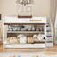 Lit superposé double blanc avec lit gigogne simple, escalier et tablettes. Éclairage à DEL réglable 3-en-1, idéal pour les soirées pyjama partagées-1947974635