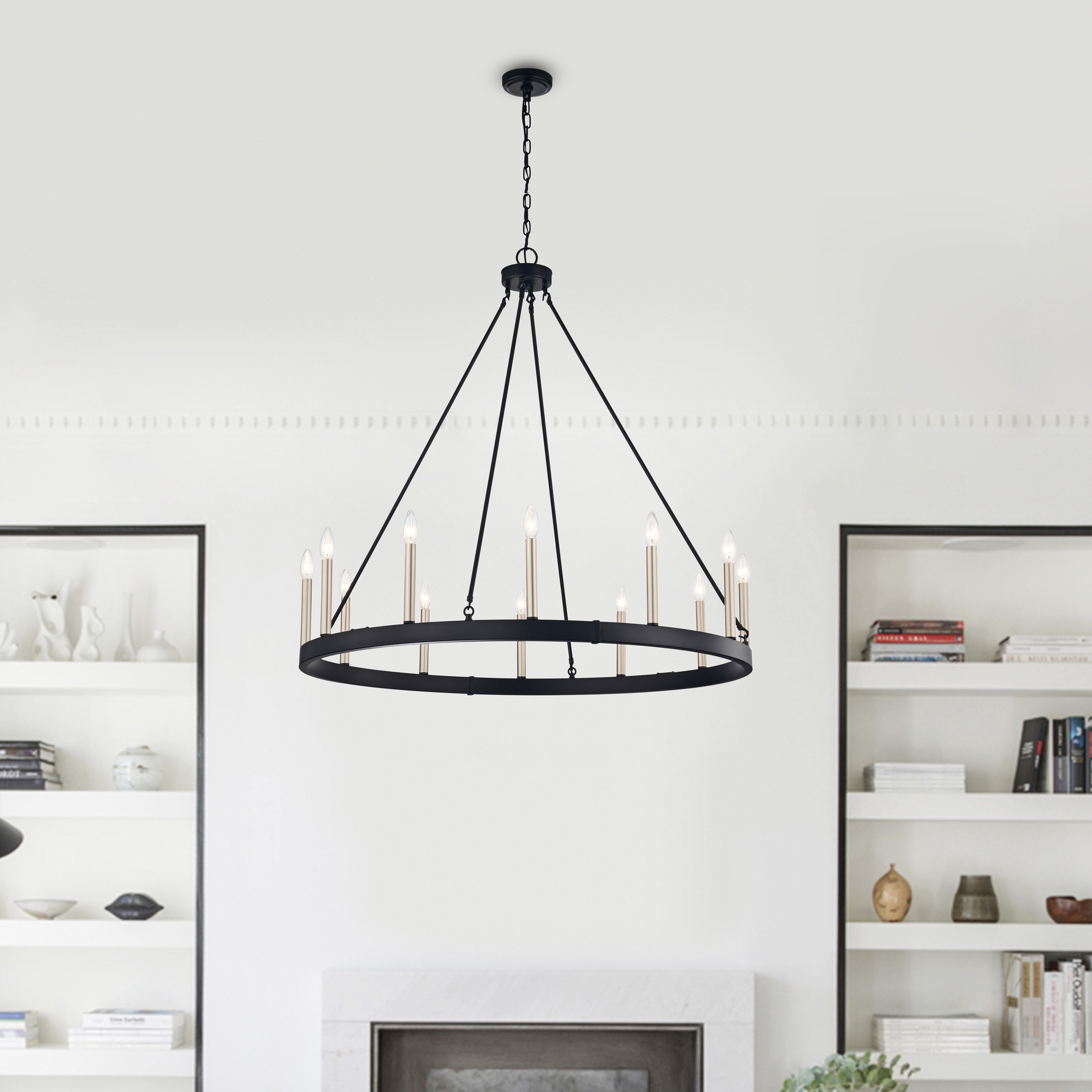 Casimir 12-light Antique Black And Light Brass Finish Wheel Chandelier