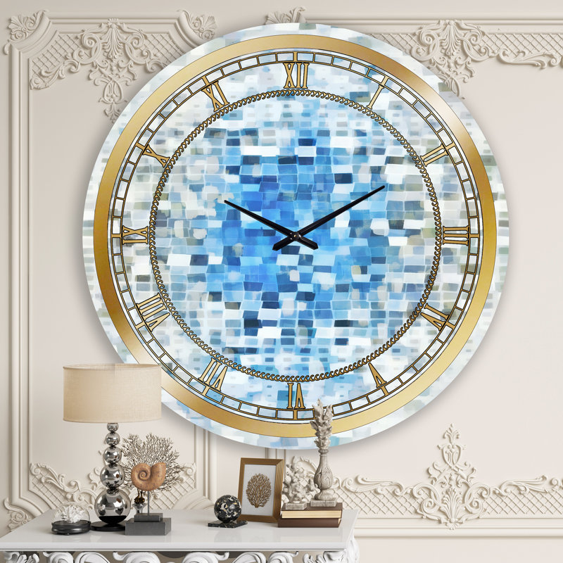 Geometric Blue Spots I - horloge murale moderne, Grand, Bleu