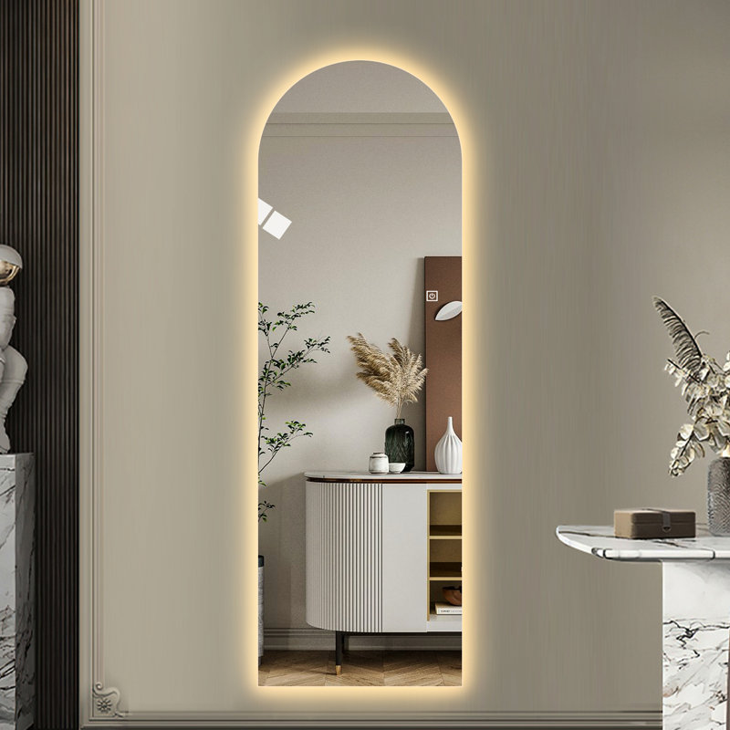 Miroir à DEL pleine longueur 65 po x 21 po avec 3 températures de couleur, support incassable, pour habiller le mur à gradation lisse, conception symétrique, entrées idéales