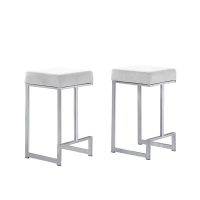 Tabouret de bar moderne en velours sans dossier avec base argentée (ensemble de 2)