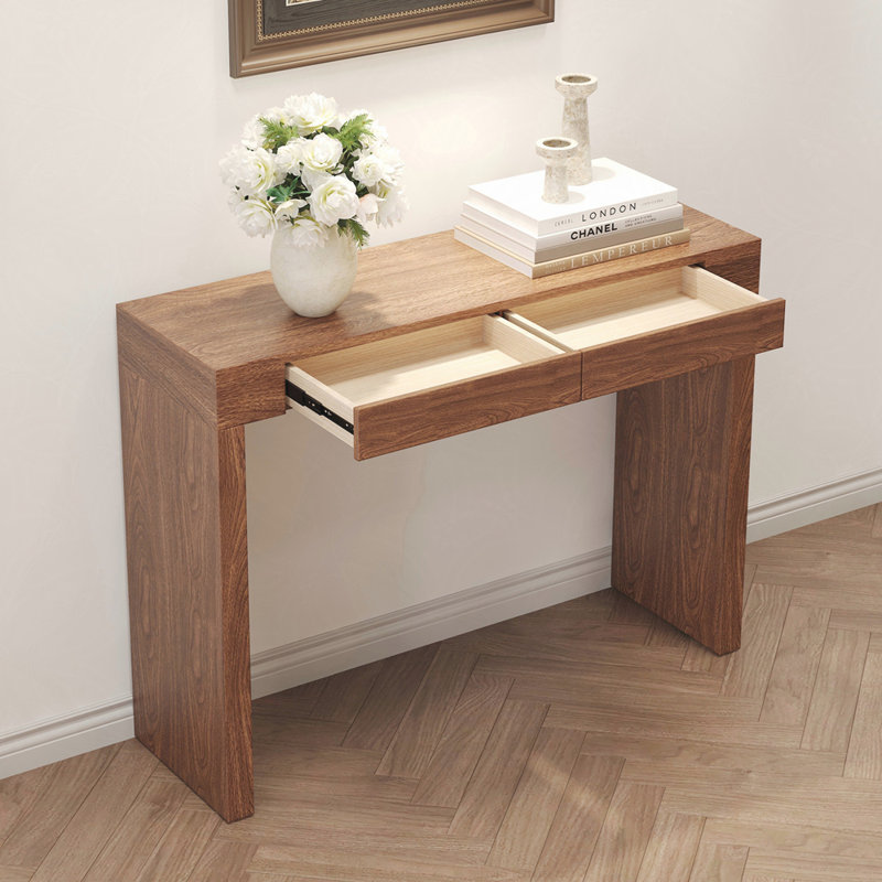 Console de 50 pouces en placage de bois de noyer - Style américain classique avec deux tiroirs, surface en bois d'ingénierie, parfaite pour l'entrée ou le salon