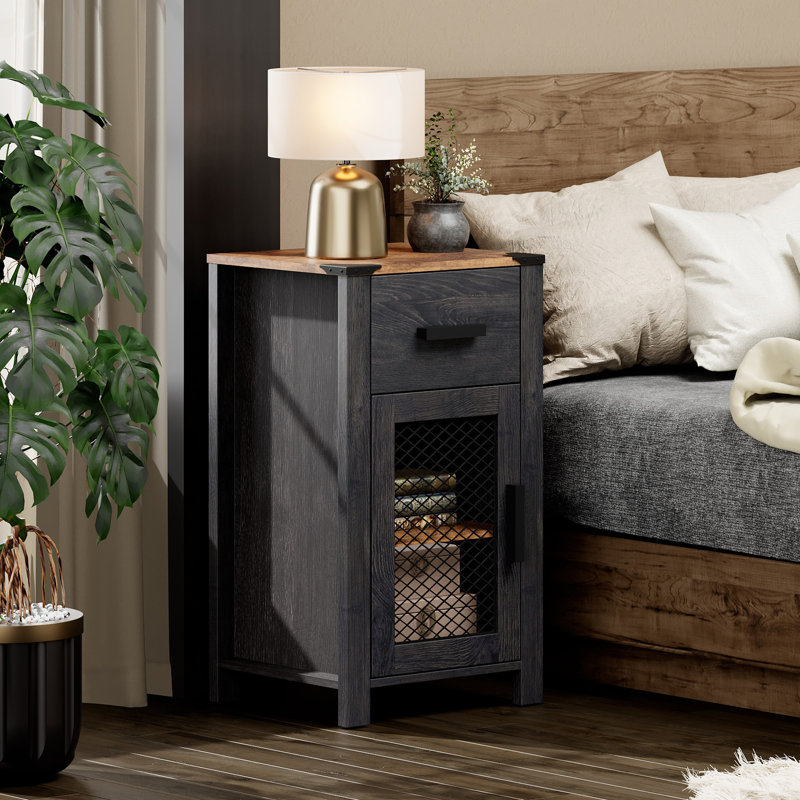 Vita End Table with Storage, Dark Walnut/Black