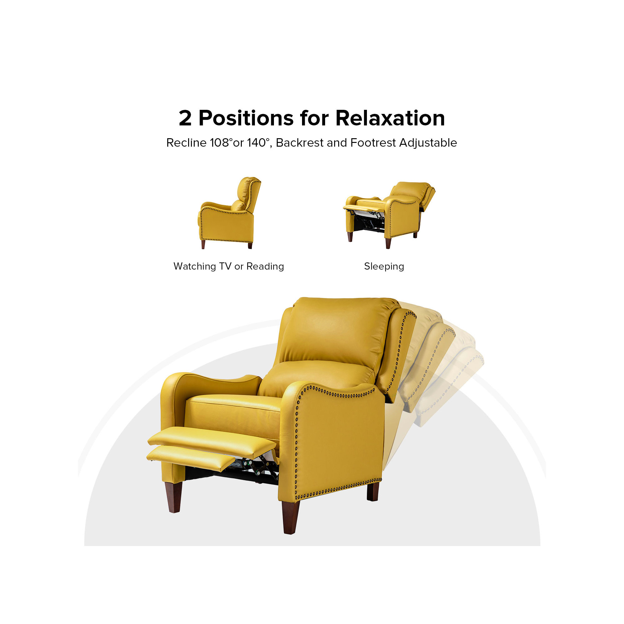 Beecher 28.75" Wide Genuine Leather Manual Club Recliner, Yellow Genuine Leather