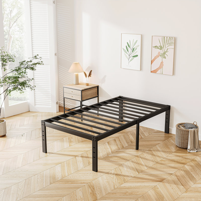 Amylia Heavy Duty 16"  Black Metal Bed Frame, No Box Spring Needed and Easy Assembly Platform Bed, Twin