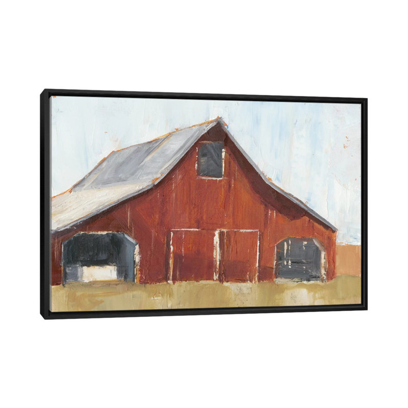 «Rustic Red Barn I», impression sur toile, H 18 po x l 26 po x P 1,5 po, Toile avec cadre noir, Pas de tapis