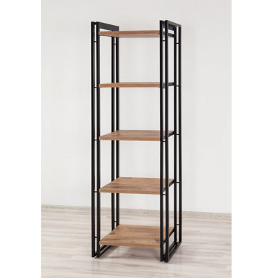 Bibliothèque industrielle avec structure en métal, pin atlantique et finition noire, 23,6 po x 70,9 po x 13,8 po | 100% panneau de particules enduit de mélamine, 0,7 po d'épaisseur | Nombreuses tablettes murales d'une capacité de 77 lb | Solution de rangement élégante