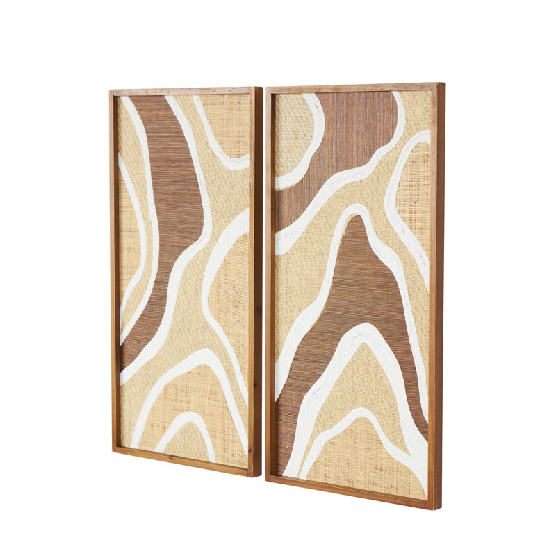 Ensemble de décorations murales en bois texturé ondulé brun avec détails blancs et brun clair