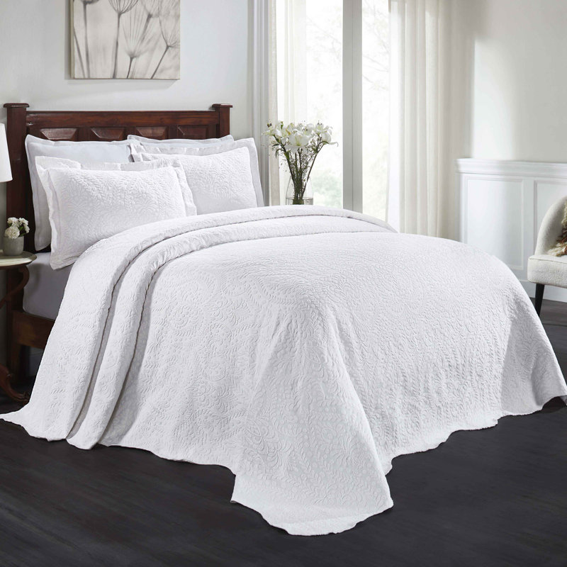 Ensemble de couvre-lit et de couvre-lit Aspen, Blanc, Couvre-lit grand + 2 taies décoratives standard