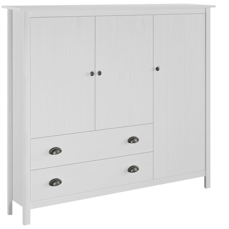 Gaudet 3 Door Solid Wood Wardrobe, White