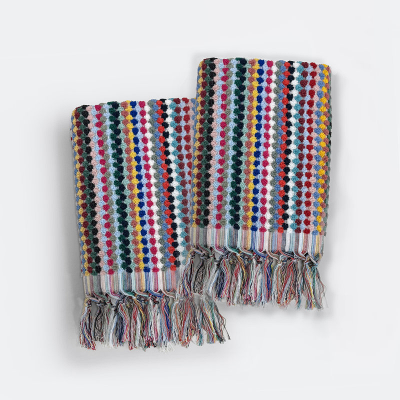 Colourful Patterned Towels with Tassels, Hand Towels - 2 Pack