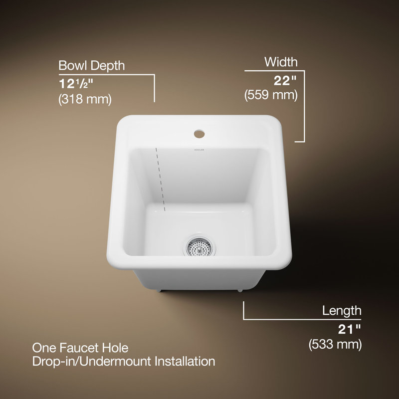 Park Falls 22" L x 21" W Service Sink, White, 1 hole
