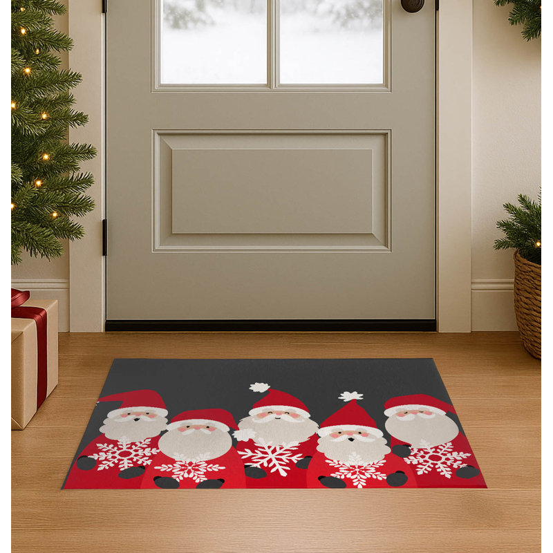 Paillasson Père Noël et flocons de neige, Gris anthracite, L 60 po x L 84 po