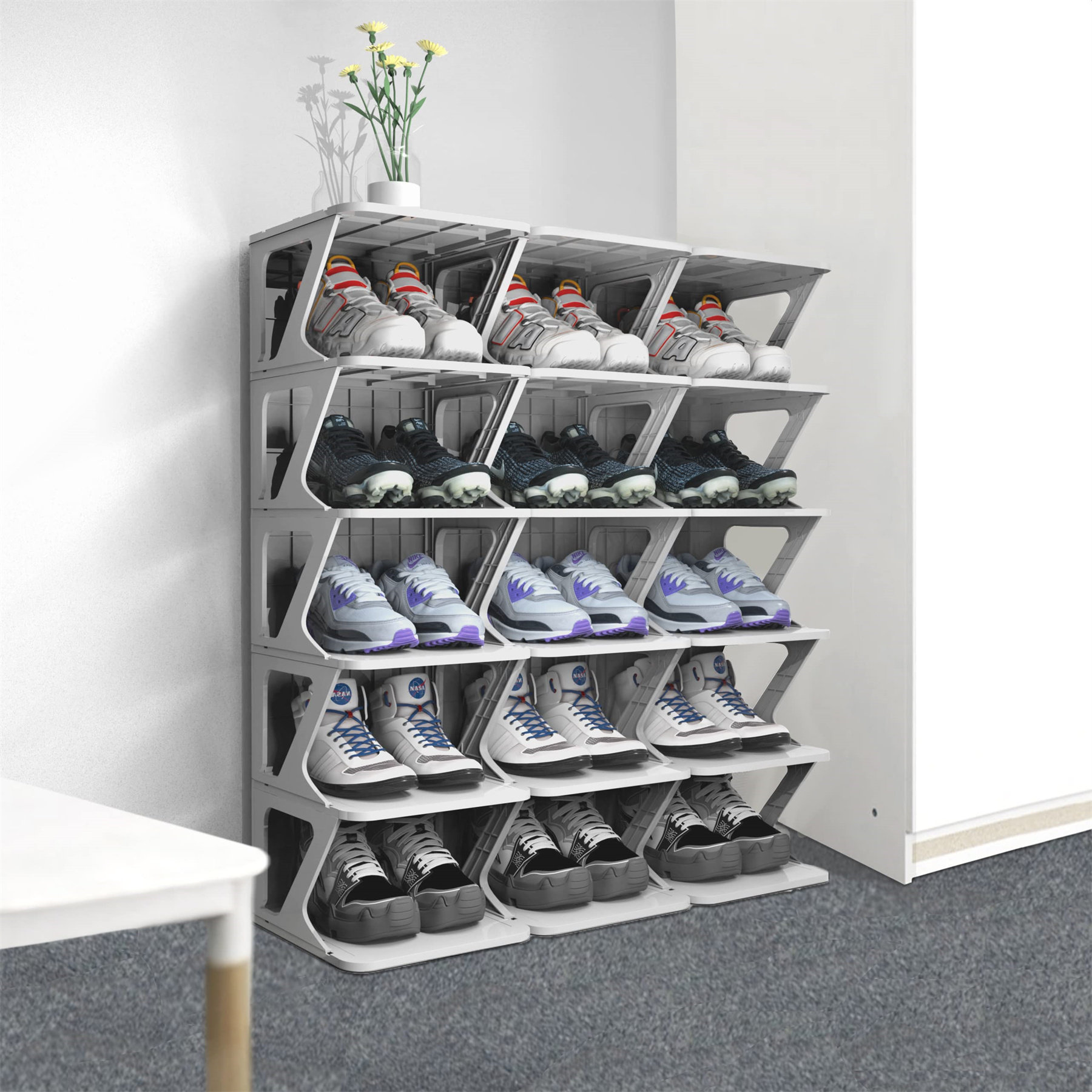 58 Pairs Large Shoe Rack Shoe Shelf Boots Shoe Organizer Rebrilliant Finish: Gray