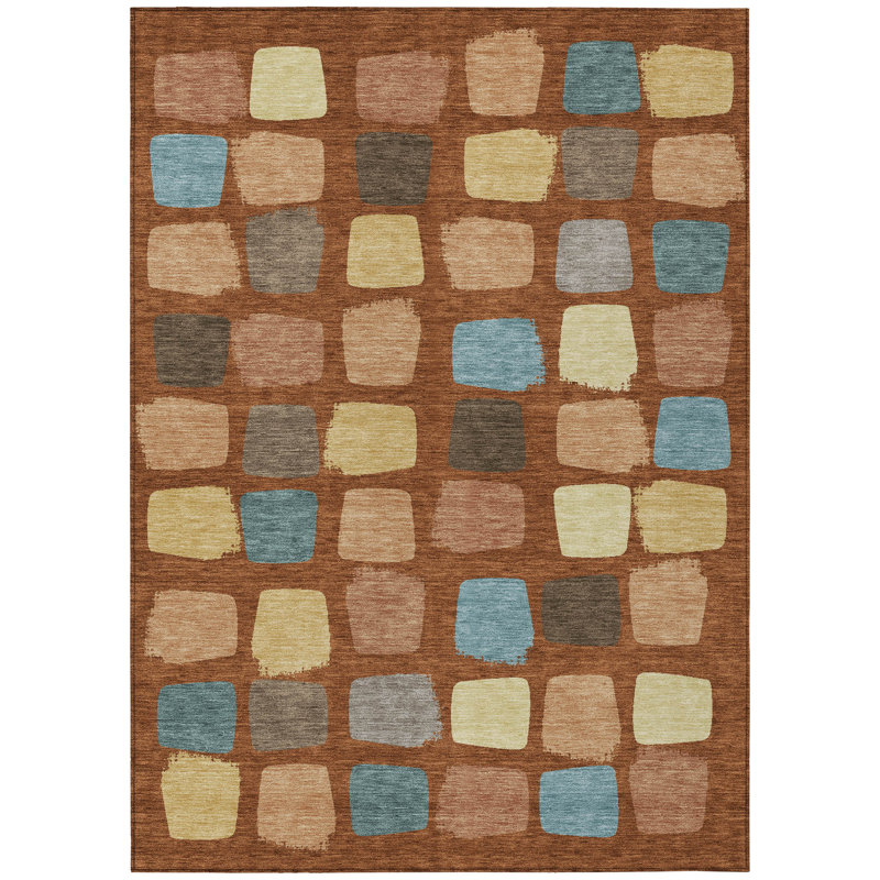 Machine Washable Indoor/Outdoor Chantille ACN2501 Squares Rug, 8' x 10', Paprika