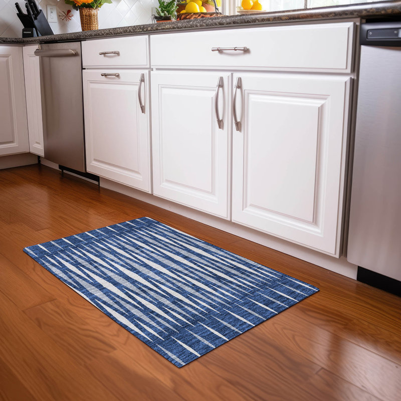 Premium Machine Washable Prisco Navy Rug, Rectangle 1'8" x 2'6"