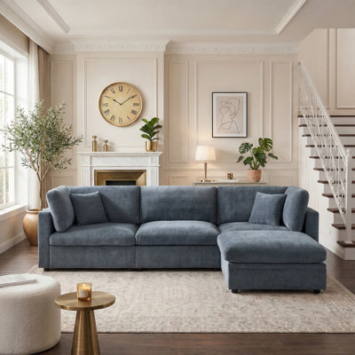  Canapé modulaire rembourré en forme de L à 4 places 118,5 po avec repose-pieds 118,5 po