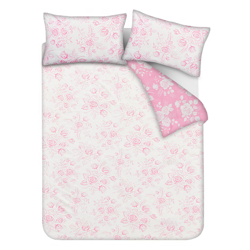 Sleepdown Floral Toile Duvet Set, Double Duvet Cover Set