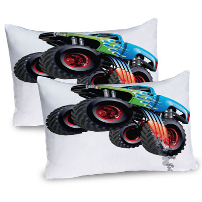 Ambesonne Cars Pillow Sham 2 Pack Monster Truck Cool Cartoon 36""x20"" Aqua Green Black -  pil-2_46048_36x20