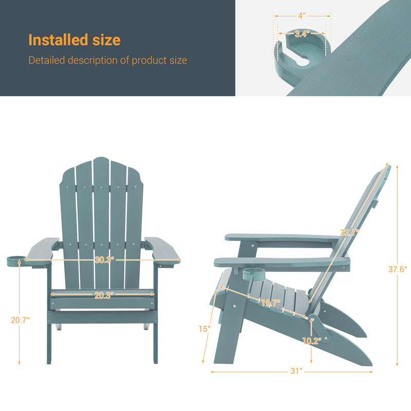 Chaise Adirondack pliante HIPI résistante aux intempéries, Lac bleu