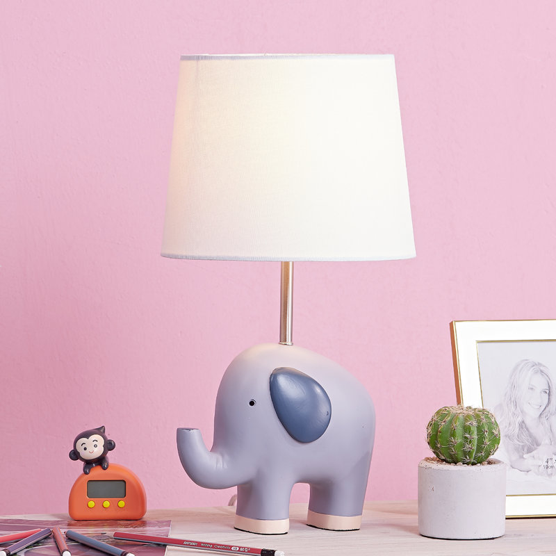 Abdikarim 16.5 in. Blue/Gray Modern Animal Polyresin For Kids/Child Bedroom/Living Room Bedside Desk Nightstand Single Small Table Lamp With Linen Empire Shade