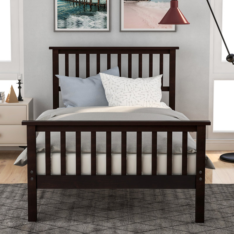 Elicio Twin Slat Bed Frame, Platform Bed with Headboard and Footboard, Espresso
