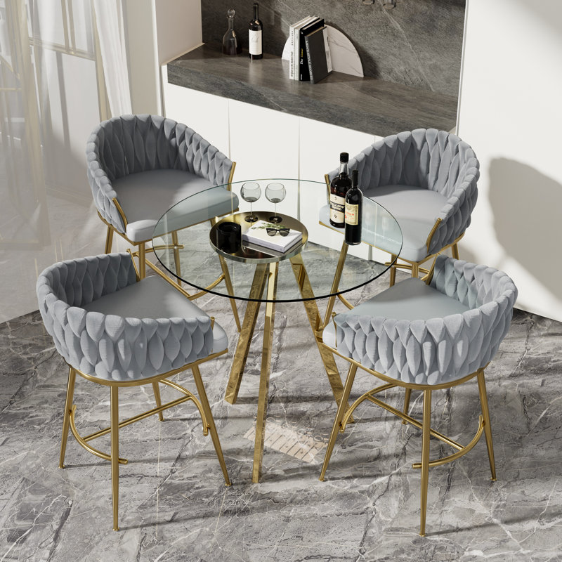 Round Bar Table and Bar Stools Set for 2-4, Gray, 5