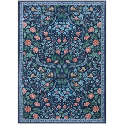 Kaldi Floral Washable Area Rug – Intricate Nature-Inspired Design, Non-Slip Soft Floor Mat for Living Room, Bedroom, and Entryway