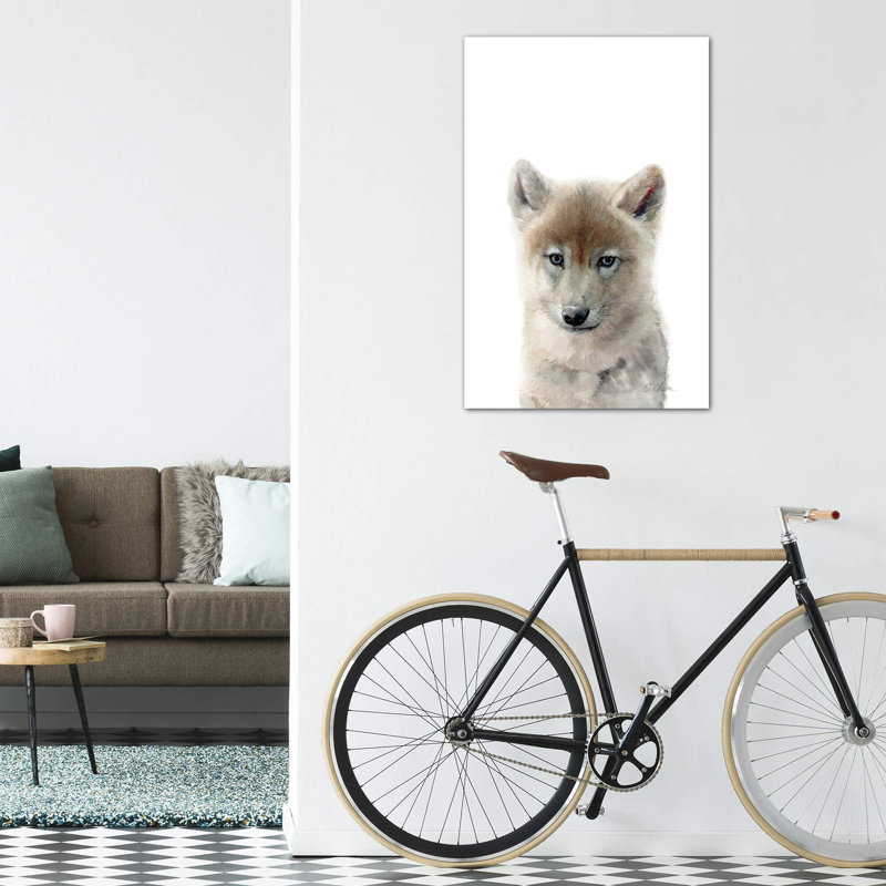 Bébé loup - reproduction d'art, H 40 po x l 26 po x P 1,5 po, Toile avec cadre en bois classique, Pas de tapis