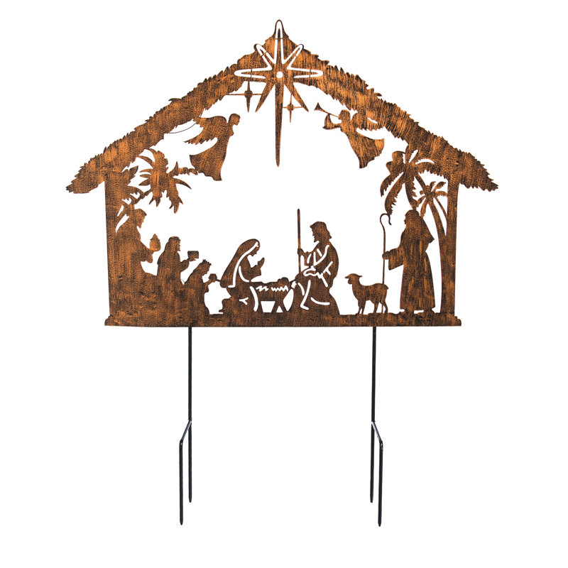 Illuminated Nativity Solar Metal Garden Stake