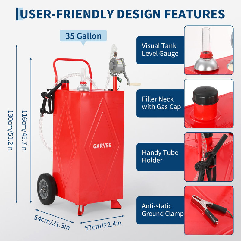 Chariot à carburant 35 gallons avec pompe rotative, réservoir de transfert de gaz et de gazole portable avec 2 roues