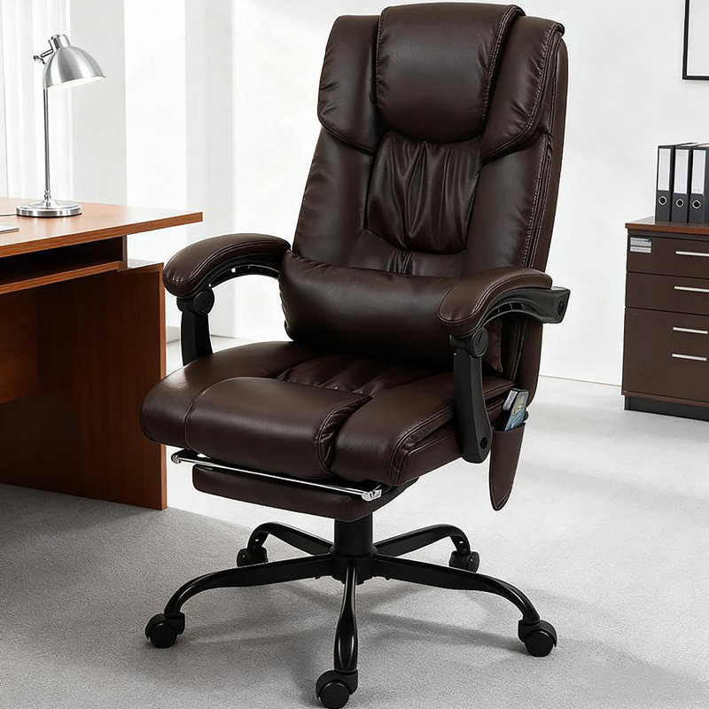 High Back Reclining Office Chair,Massage Office Chair with 6 Vibrating Points with Footrest and Remote, Brown