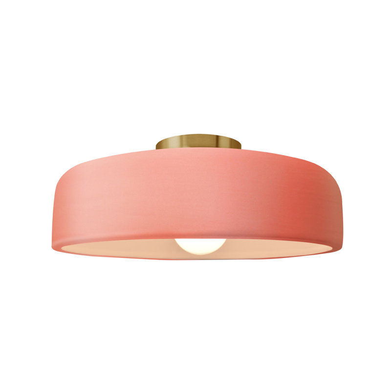 Plafonnier semi-encastré Radiance, Rosé brillant, Laiton brossé, H 6 po x l 13 po x P 13 po