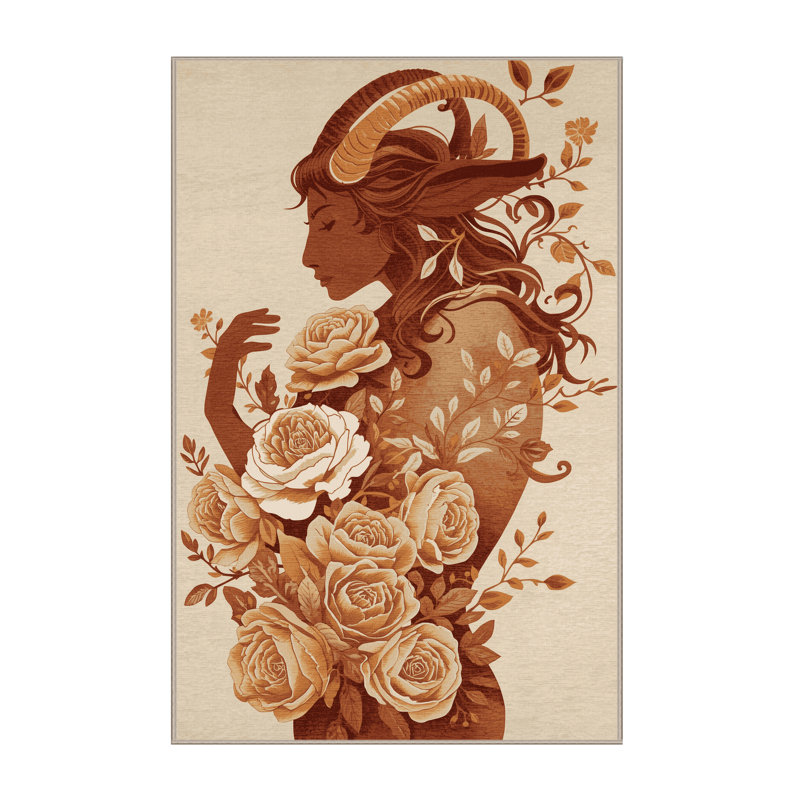 Tapis floral beige et beige lavable à la machine Wimberley Fayr, 6 x 9