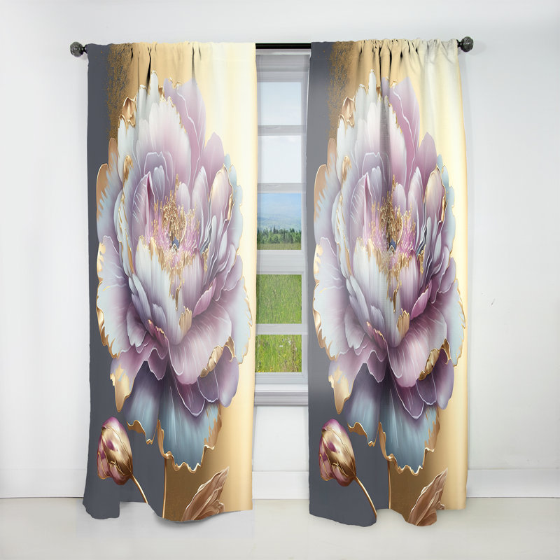 Rideau en velours floral - 1 panneau mauve, L 52 po x L 63 po