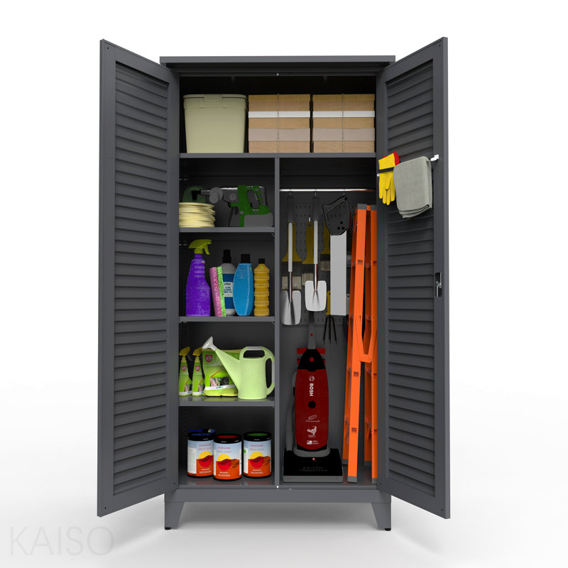 Armoire de rangement pour outils en métal de 73 po de hauteur, avec un grand espace de rangement pour le garage, l'entrepôt, le jardin, le bureau, le salon, la salle de bain et la buanderie (ardoise)