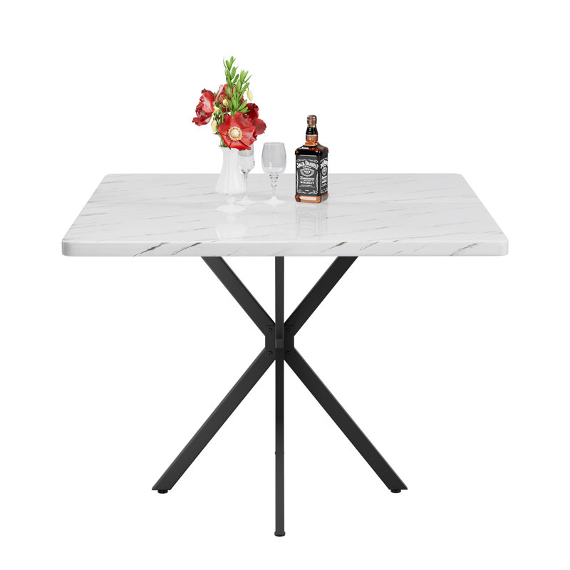 Table de salle à manger carrée (seulement avec table basse, sans chaises), Marbre, Blanc